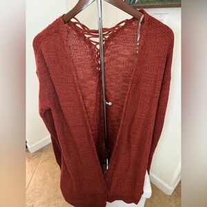 Maurices Cardigan Sweater with Lace-Up Back in Rust